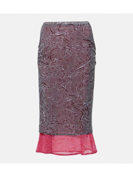 Πλισέ midi φούστα με σχέδιο από διχτυωτό Dries Van Noten καφέ