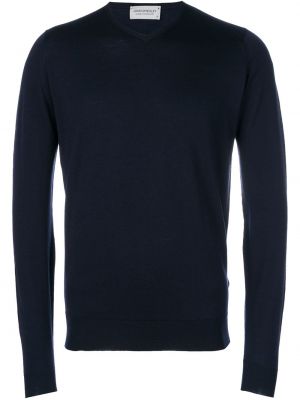 Пуловер с v-образно деколте John Smedley синьо