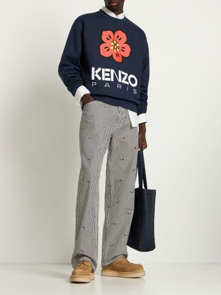 Jeansy bawełniane w paski relaxed fit Kenzo Paris szare