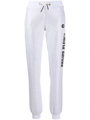 Памучни спортни панталони с шипове Philipp Plein бяло