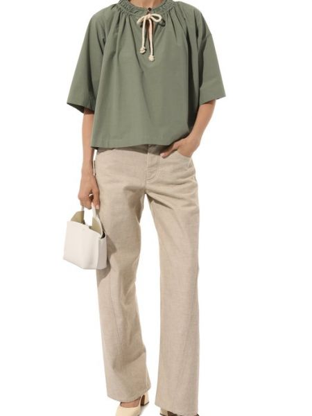 Хлопковая блузка Jil Sander коричневая