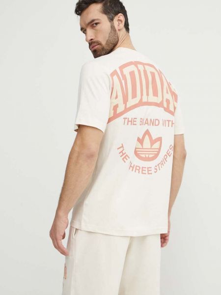 Pamučna majica s printom Adidas Originals bež