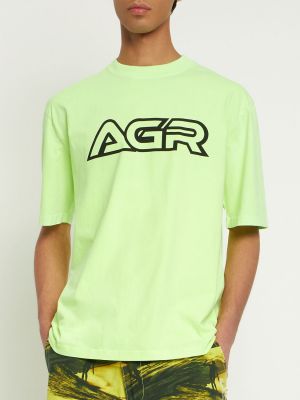Памучна тениска с принт от джърси Agr зелено
