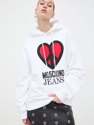 Pamučna hoodie s kapuljačom Moschino Jeans bijela