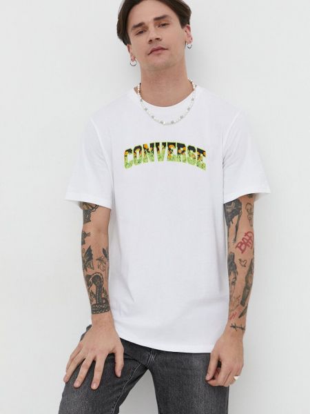 Bavlněné tričko s potiskem Converse béžové