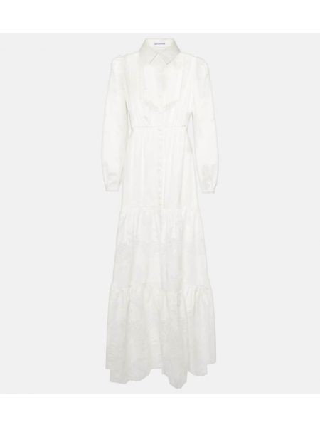 Pamučna maksi haljina s čipkom Self-portrait bijela