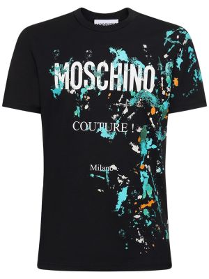 Памучна тениска с принт от джърси Moschino черно