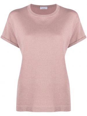 T-shirt i stickad Brunello Cucinelli rosa