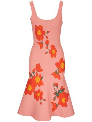 Kvetinové midi šaty s potlačou Carolina Herrera ružová