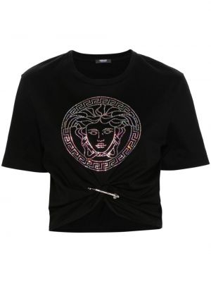 Тениска с кристали Versace черно