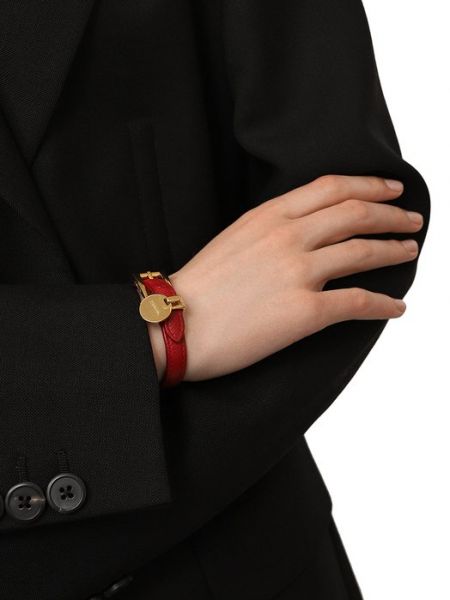 Кожаный браслет Prada красный
