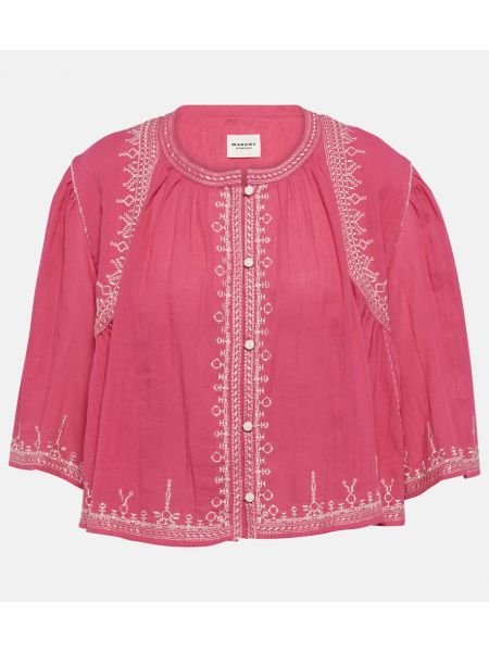 Crop top ricamato di cotone Marant étoile rosa