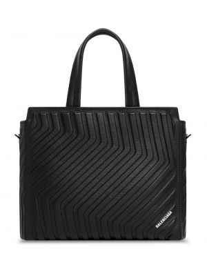 Δερμάτινη τσάντα shopper με φερμουάρ Balenciaga μαύρο