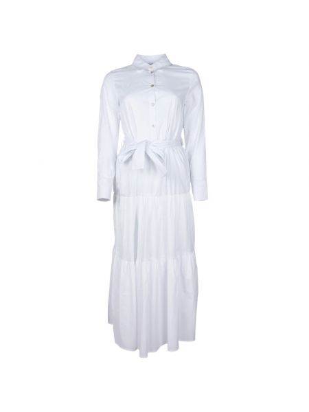 Sukienka długa na guziki z falbankami Alpha Studio biała