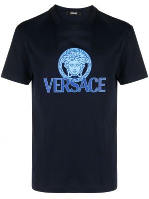 Mustriline puuvillased t-särk Versace sinine