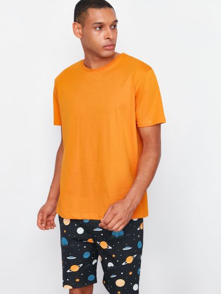 Pletena pižama s potiskom Trendyol oranžna