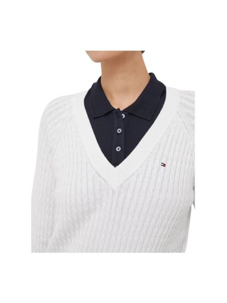 Jersey de algodón de tela jersey con trenzado Tommy Hilfiger blanco