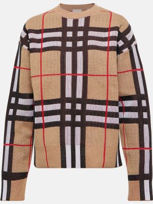 Kockovaný bavlnený sveter Burberry hnedá