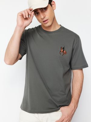 Βαμβακερή μπλούζα με κέντημα με κοντό μανίκι Trendyol