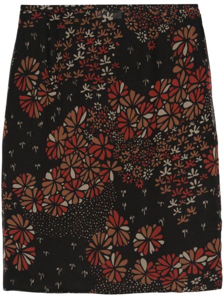Svilena midi suknja s cvjetnim printom s printom Saint Laurent crna
