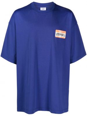 Памучна тениска с принт Vetements синьо