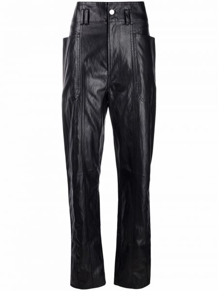 Pantalones rectos de cuero Isabel Marant étoile negro