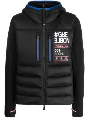 Stepēta dūnu jaka ar kapuci ar apdruku Moncler Grenoble melns