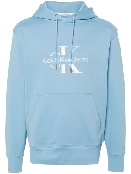 Hoodie en coton à imprimé Calvin Klein Jeans bleu