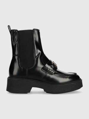 Kožené kotníkové boty na podpatku na plochém podpatku Tommy Hilfiger černé