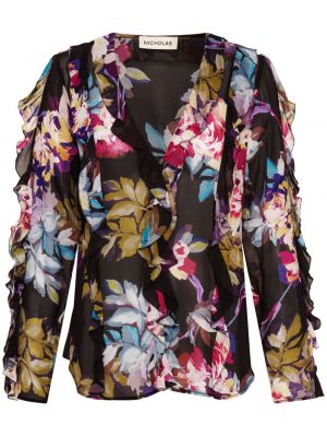 Bluză de mătase cu model floral cu imagine Nicholas negru