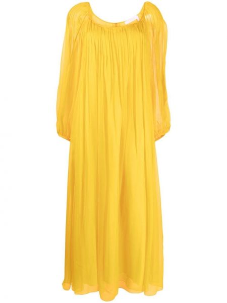 Плисирана рокля с панделка Chloé жълто