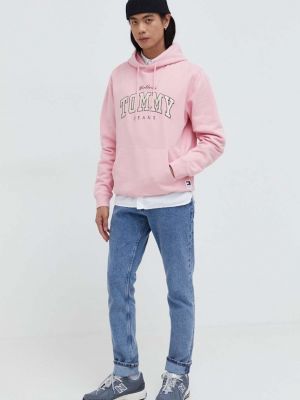Bluza z kapturem bawełniana Tommy Jeans różowa