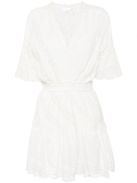 Βαμβακερή φόρεμα με δαντέλα Loveshackfancy λευκό