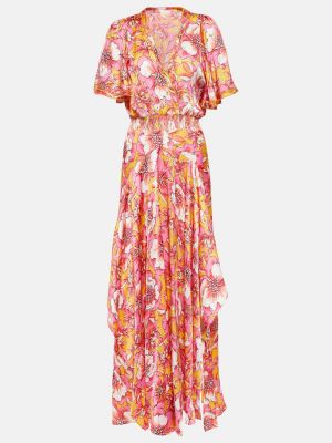 Длинное платье в цветочек с принтом Poupette St Barth оранжевое