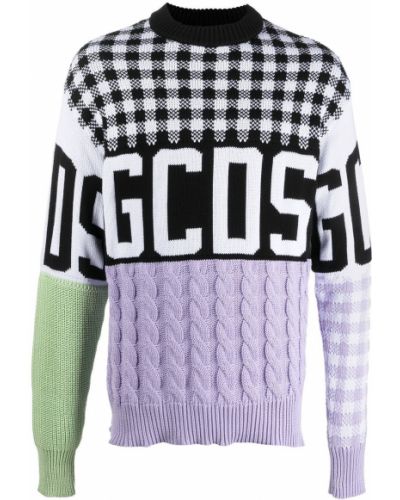 Плетен пуловер с принт Gcds бяло