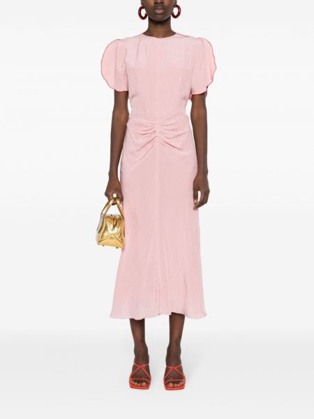 Midi šaty Victoria Beckham růžové