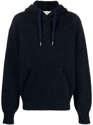 Vlnený sveter s kapucňou s vreckami Ami Paris modrá