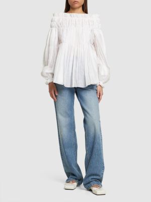 Camisa de algodón con volantes Alberta Ferretti blanco