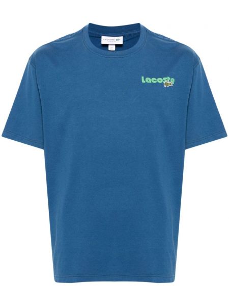 Bavlnené tričko s potlačou Lacoste modrá
