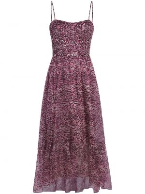 Fialové hedvábné koktejlové šaty s abstraktním vzorem Cinq A Sept