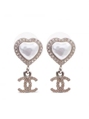 Boucles d'oreilles à imprimé à boucle de motif coeur Chanel Pre-owned argenté