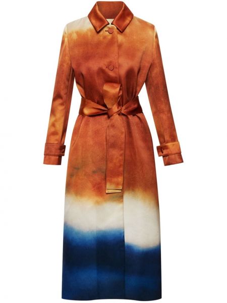 Svileni satenski trench kaput s printom Oscar De La Renta narančasta