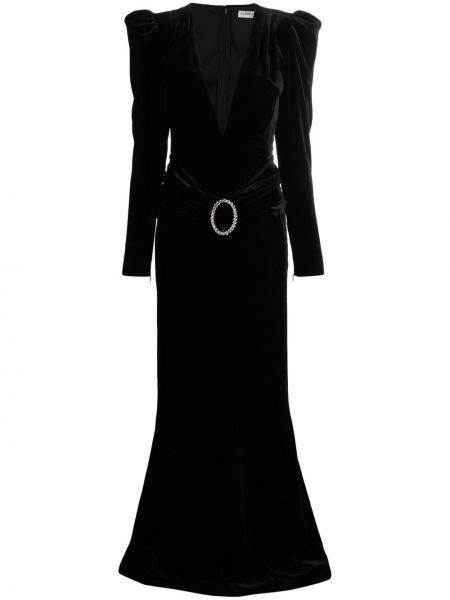 Vestito lungo in velluto con scollo profondo Alessandra Rich nero