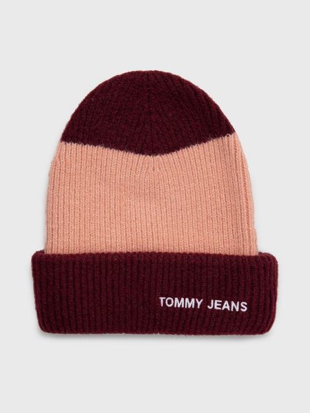 Вълнена шапка Tommy Jeans винено червено