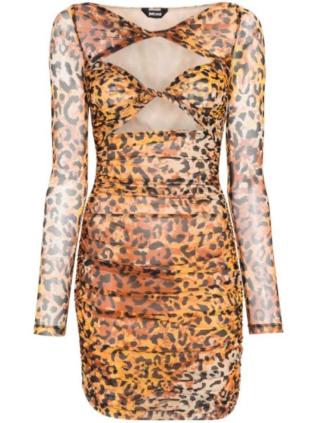 Koktejlkové šaty s potlačou s leopardím vzorom Just Cavalli čierna