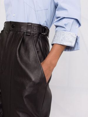 Kožené rovné kalhoty Isabel Marant černé