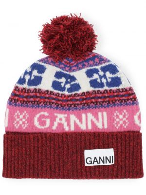 Плетена шапка Ganni червено