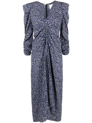 Hedvábné midi šaty s potiskem Isabel Marant modré