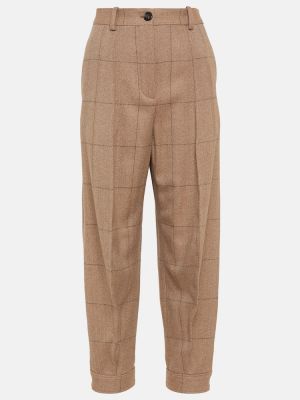 Kašmírové rovné kalhoty s vysokým pasem Loro Piana hnědé