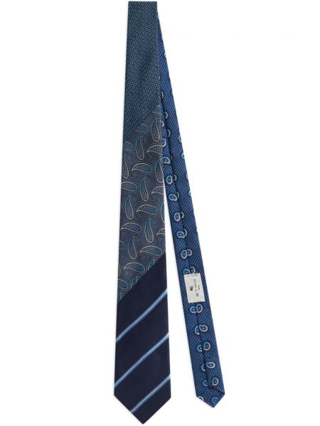 Pruhovaná hedvábná kravata s paisley potiskem Etro modrá